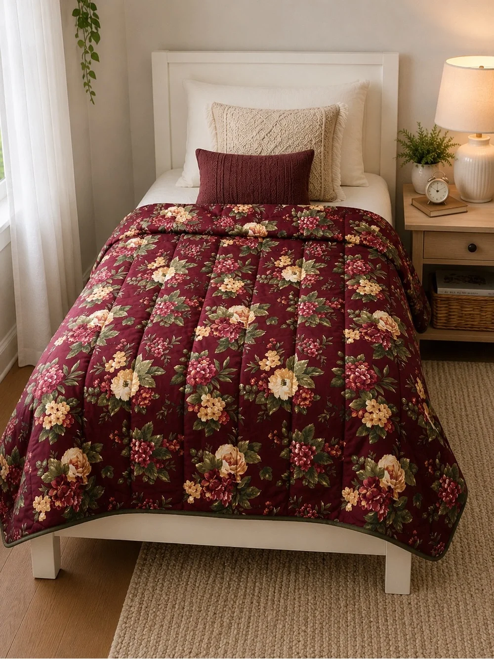 Waverly Garden Room Floral Manor Twin Comforter Burgundy Cottage Rose Bedding